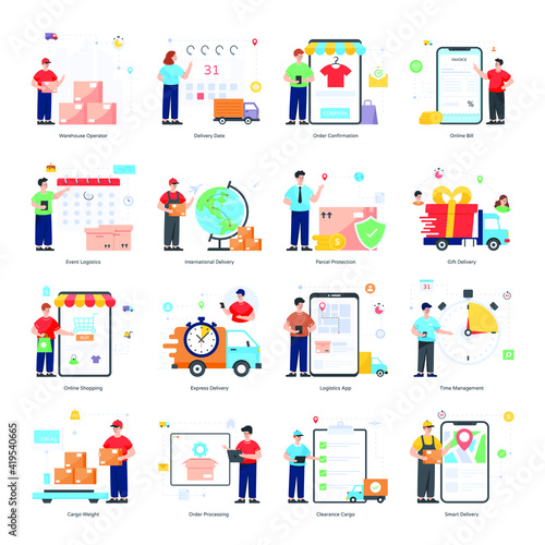 
Pack of Delivery Services Flat Illustrations 


