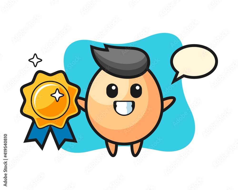 Egg mascot illustration holding a golden badge Egg mascot illustration holding a golden badge