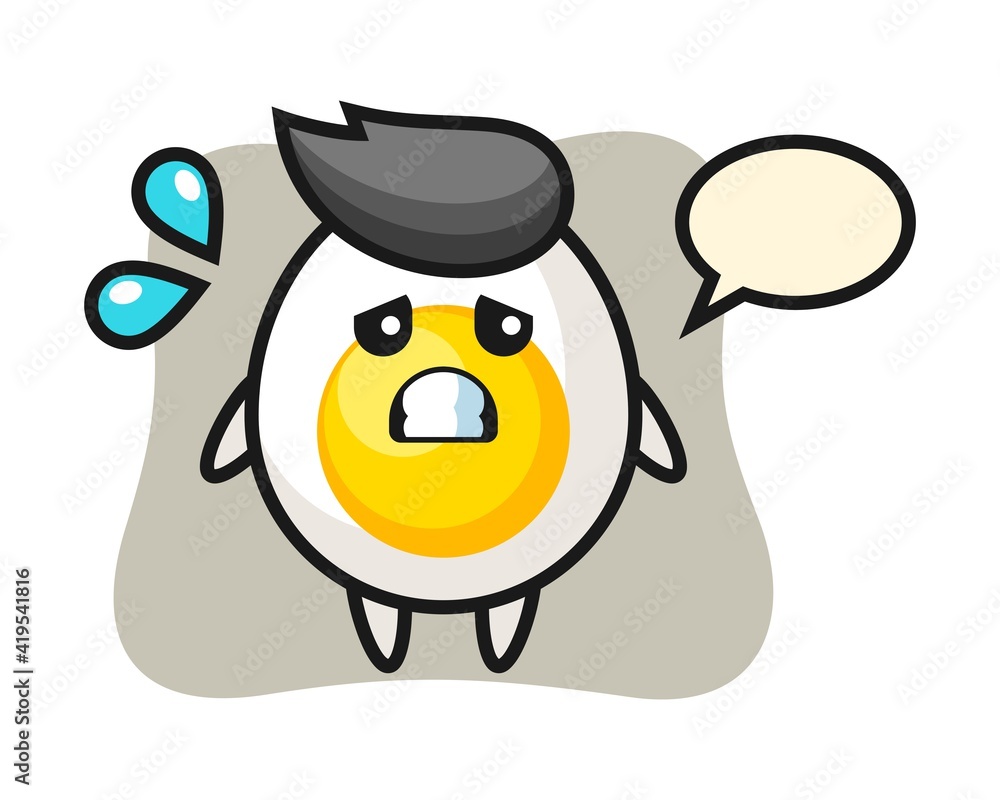 Boiled egg mascot character with afraid gesture Boiled egg mascot character with afraid gesture