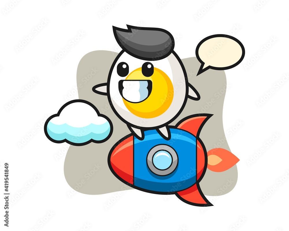 Boiled egg mascot character riding a rocket Boiled egg mascot character riding a rocket