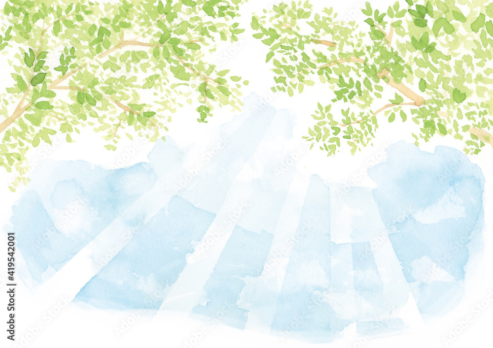 新緑と太陽の光 水彩イラスト Stock イラスト Adobe Stock