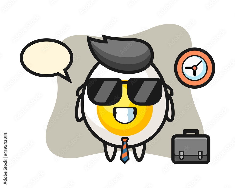 Cartoon mascot of boiled egg as a businessman