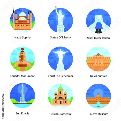 
World Famous Landmarks Flat Rounded Icons 

