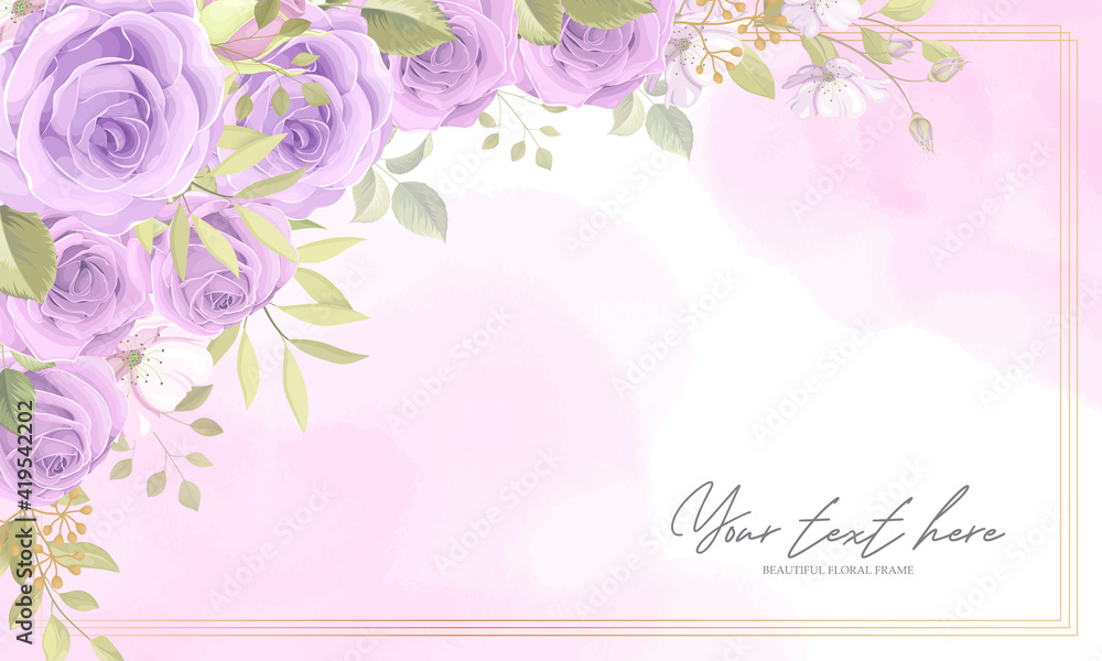 Beautiful floral frame background with purple roses