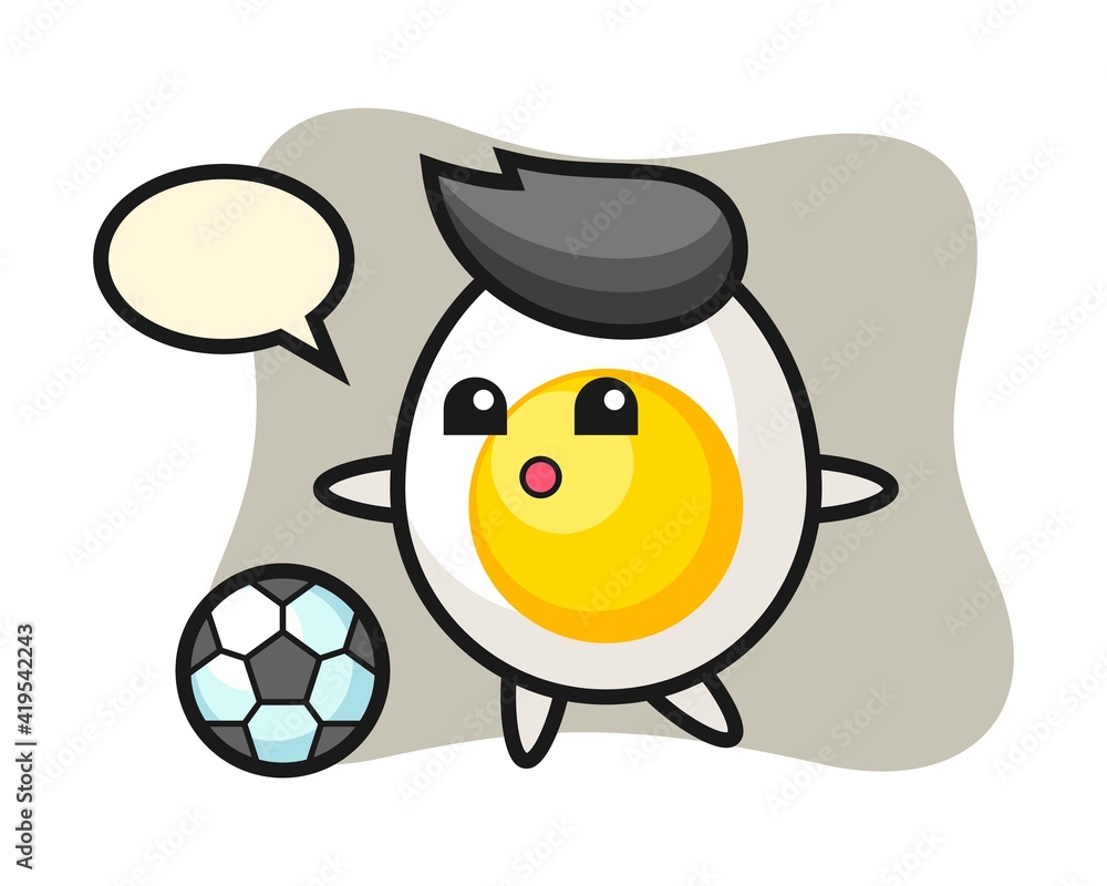 Illustration of boiled egg cartoon is playing soccer Illustration of boiled egg cartoon is playing soccer