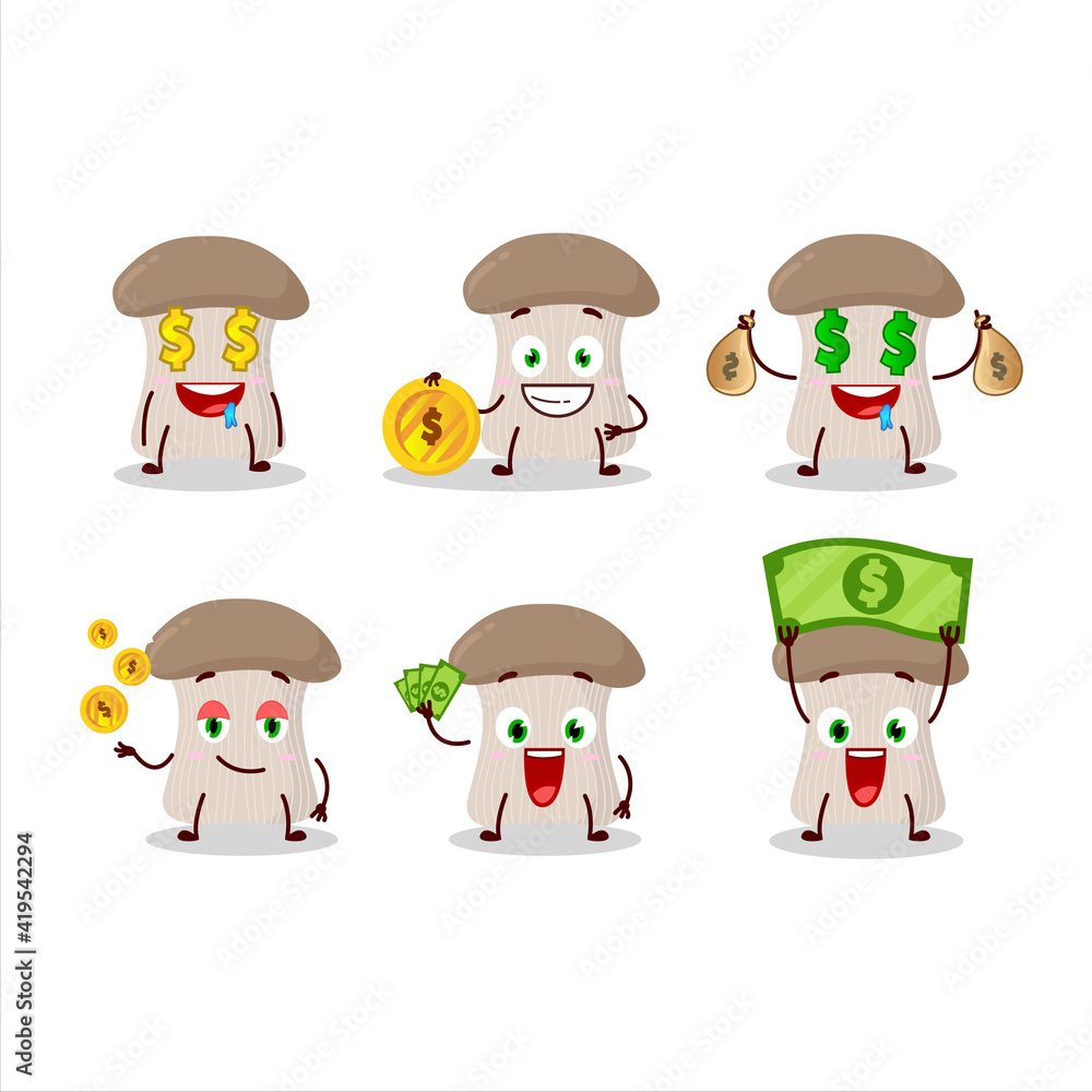 Oyster mushroom cartoon character with cute emoticon bring money Oyster mushroom cartoon character with cute emoticon bring money