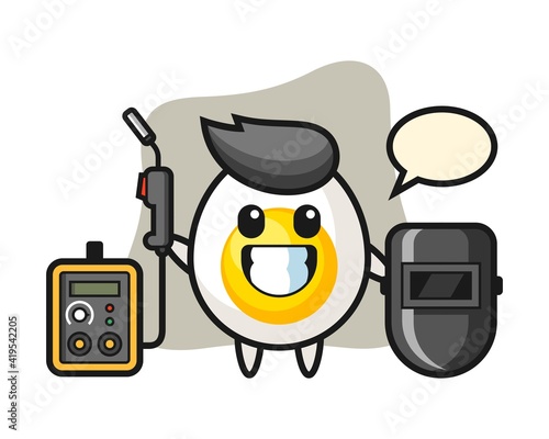 Character mascot of boiled egg as a welder