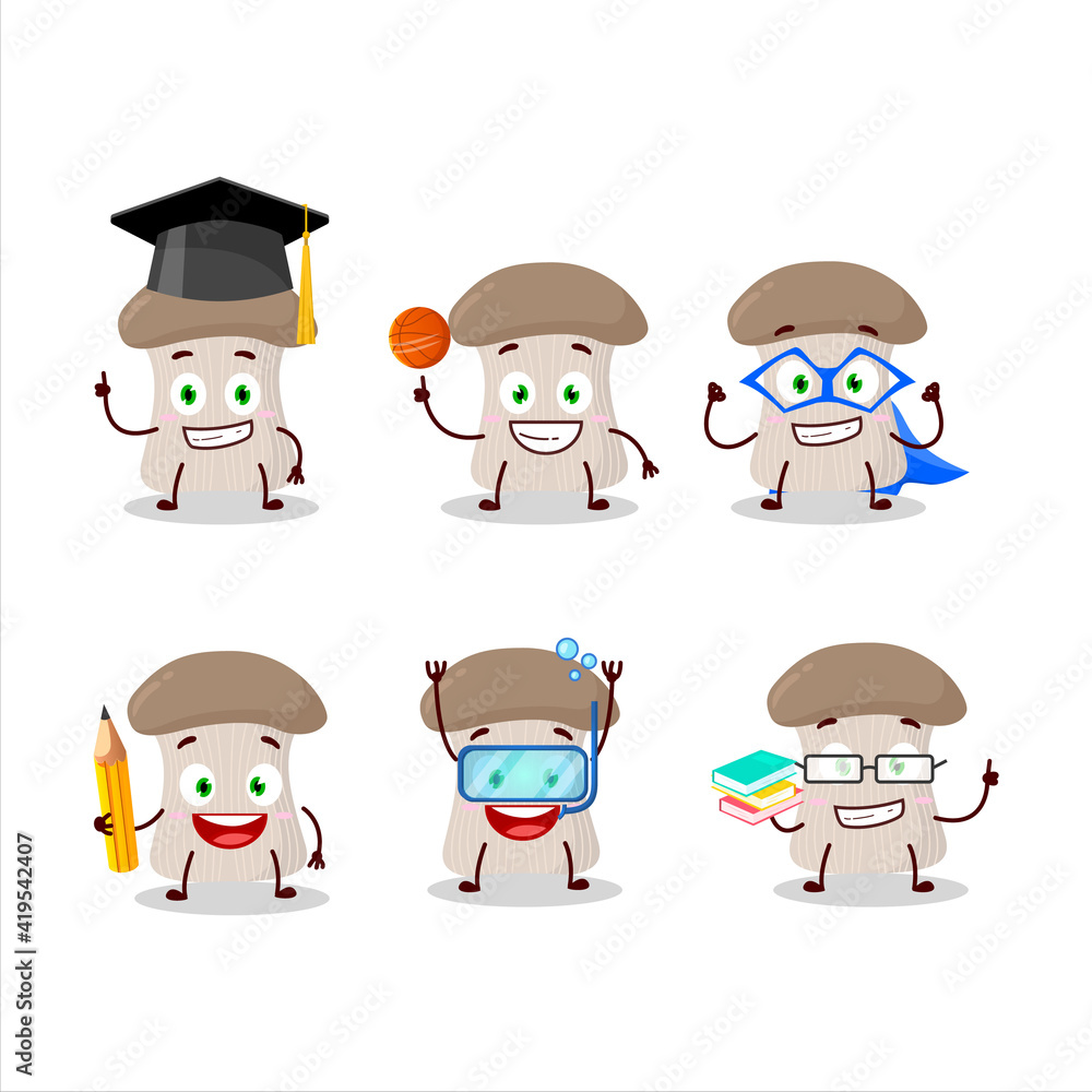School student of oyster mushroom cartoon character with various expressions School student of oyster mushroom cartoon character with various expressions