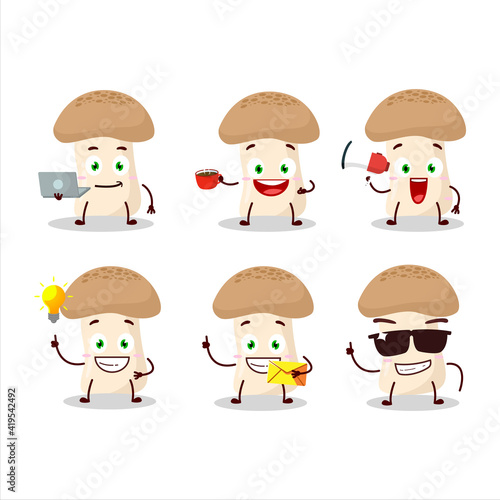 Shimeji mushroom cartoon character with various types of business emoticons