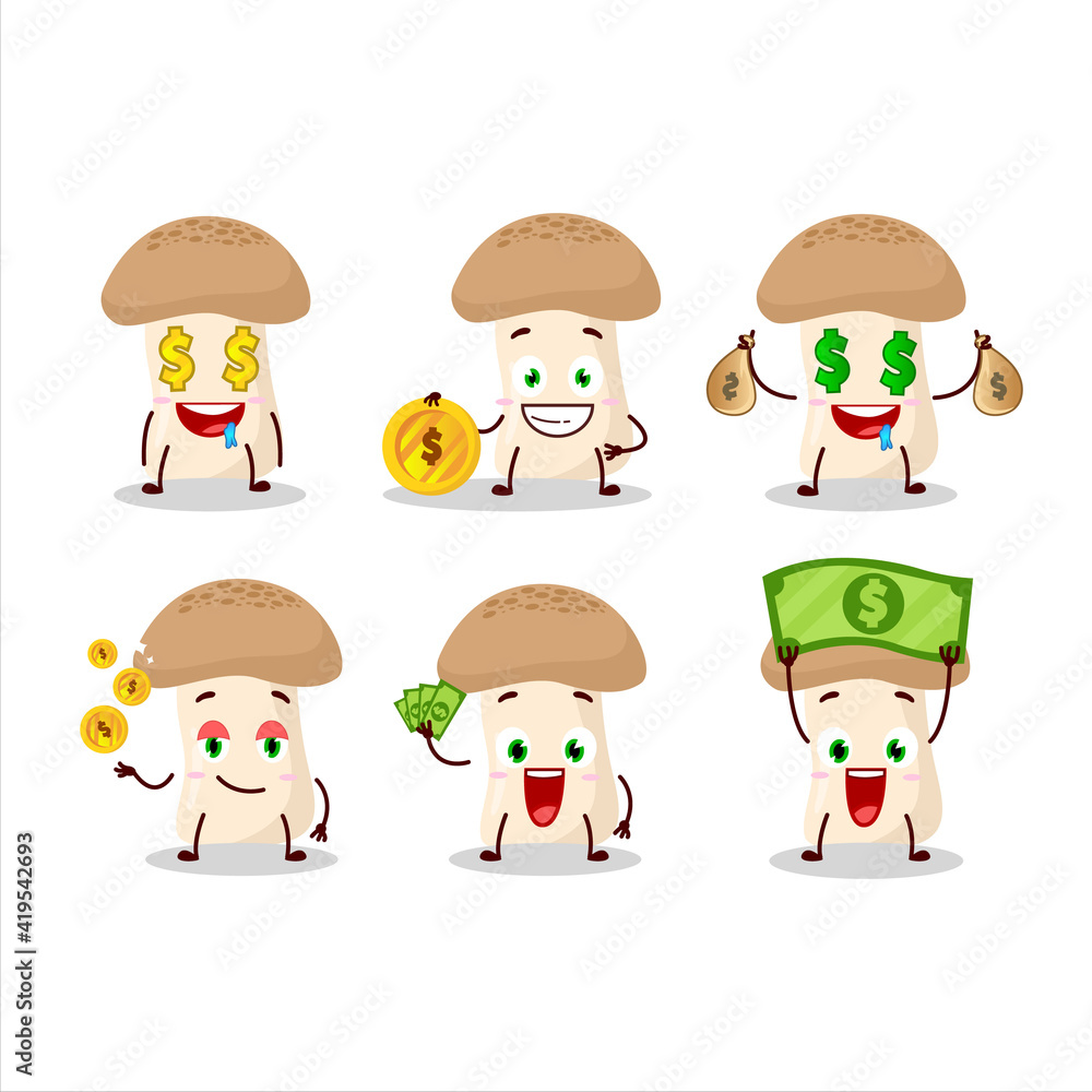 Shimeji mushroom cartoon character with cute emoticon bring money Shimeji mushroom cartoon character with cute emoticon bring money