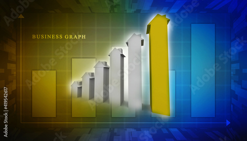 3d illustration Growth in real estate shown on graph 