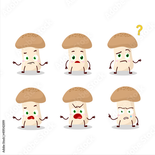 Cartoon character of shimeji mushroom with what expression