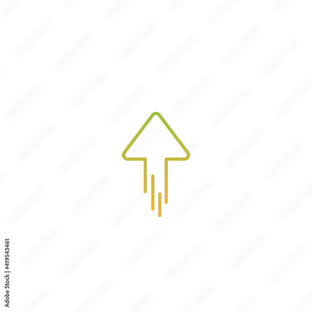 green line up arrow with trace icon. Isolated on white. Upload icon. green line up arrow with trace icon. Isolated on white. Upload icon.