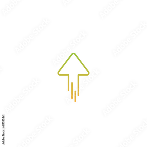 green line up arrow with trace icon. Isolated on white. Upload icon.