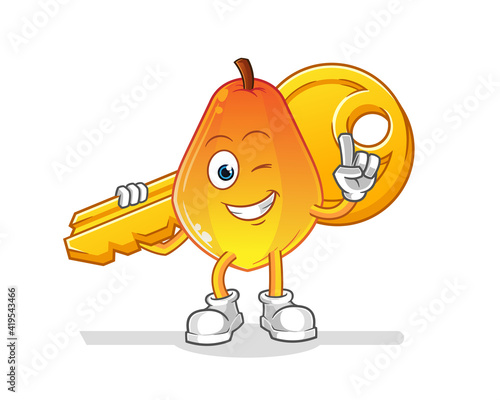 papaya carry the key mascot. cartoon vector