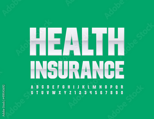 Vector concept template Health Insurance. Modern style Font. White Alphabet Letters and Numbers set