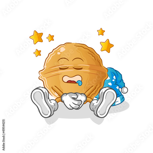 walnut sleeping character. cartoon mascot vector