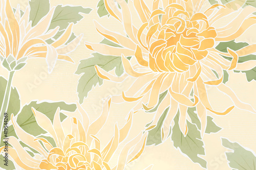 Hand-drawn chrysanthemum floral background