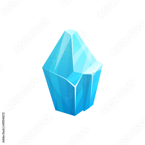 Ice rock crystal, blue snow iceberg or frozen water and arctic glacier mountain, vector icon. Antarctica polar ice or cracked iceberg piece and glass stalagmite or frost icicle isolated block