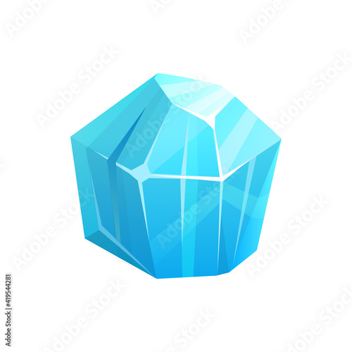 Ice crystal rock, iceberg or frozen snow and blue glass cube, vector isolated icon. Glacier ice rock crystal of frozen water or arctic icicle block, icy glacial quartz jewel