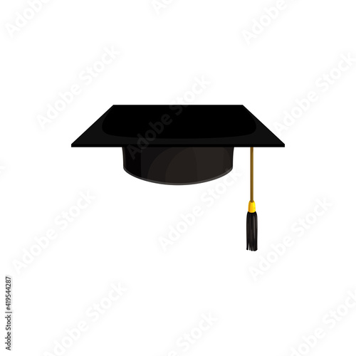 Cap icon, hat of college and university education student, vector isolated mortar board. Academy knowledge degree and school master, diploma and educate hat cap with gold tassel
