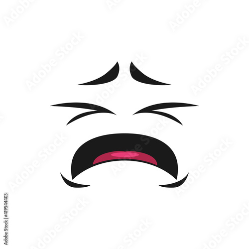 Weeping or mourning emoticon with wide open mouth isolated icon. Vector depressed sad unhappy character in sorrow. Upset smiley with blinked or closed eyes, tearful avatar, crying comic emoji