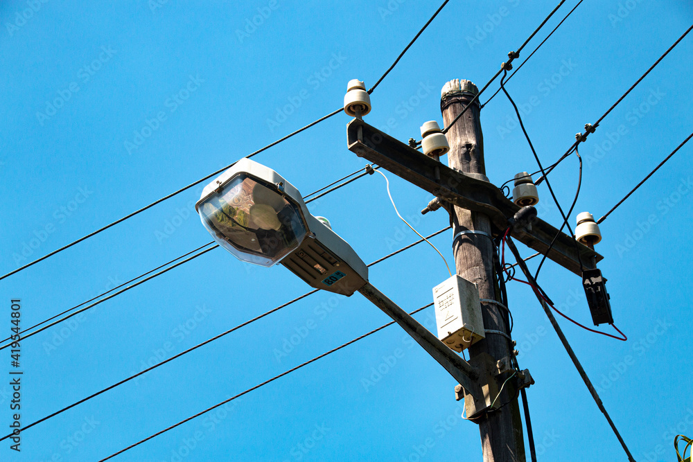 Single Street Light with Electricity Cables Leading Off Single Street Light with Electricity Cables Leading Off