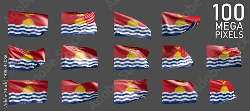 Kiribati flag isolated - various realistic renders of the waving flag on grey background - object 3D illustration