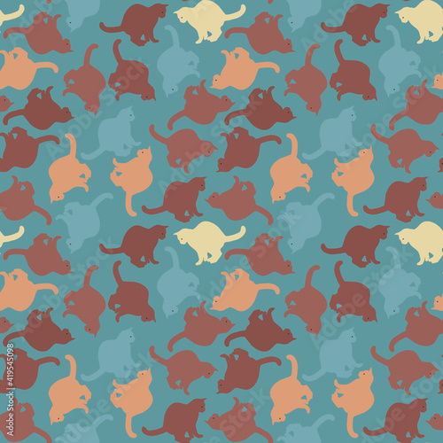 Seamless texture or endless pattern - colored cats. Wallpaper, background for a site or blog, textiles, packaging.