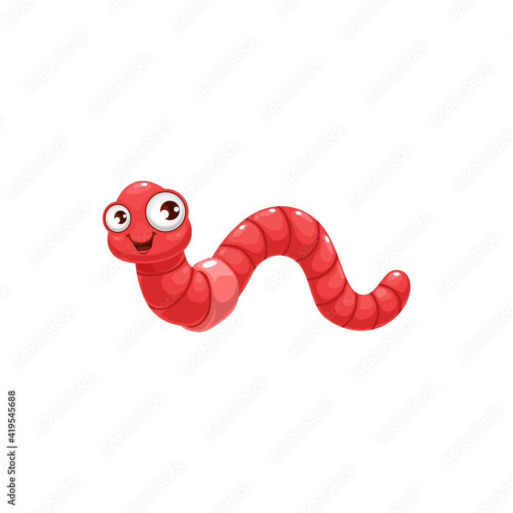 Cartoon earthworm vector icon, funny insect with cute face and big eyes, earth  worm mascot. Kids design element, wild nature creature isolated on white  background Stock Vector