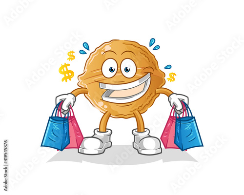 walnut shoping mascot. cartoon vector