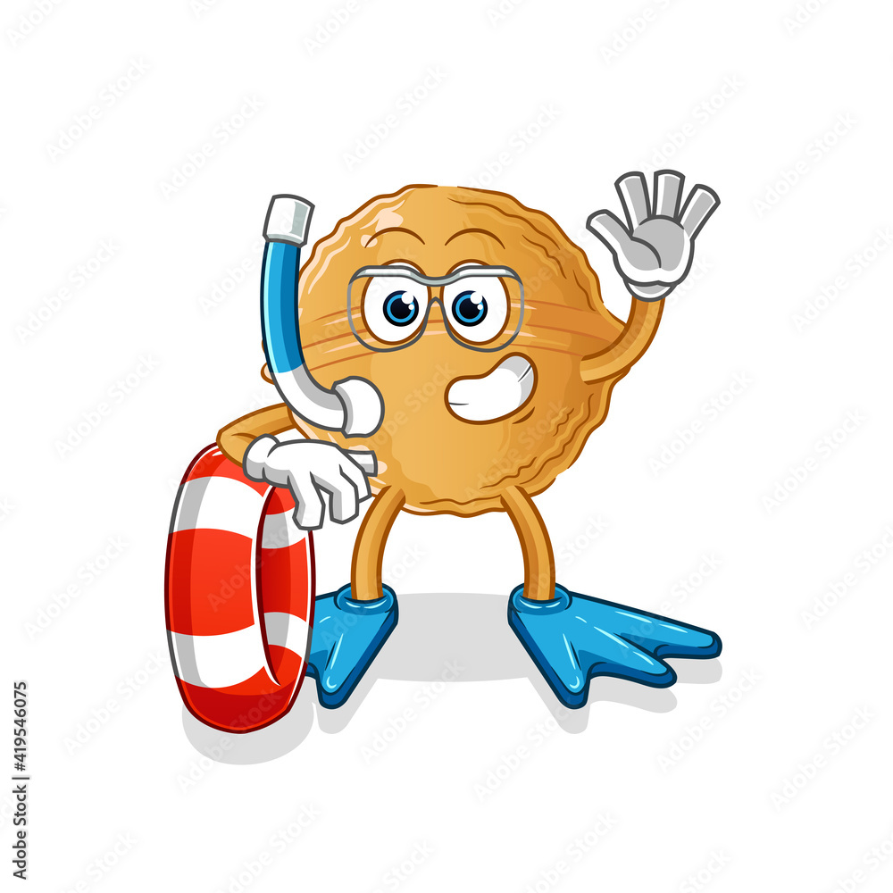 walnut swimmer with buoy mascot. cartoon vector walnut swimmer with buoy mascot. cartoon vector