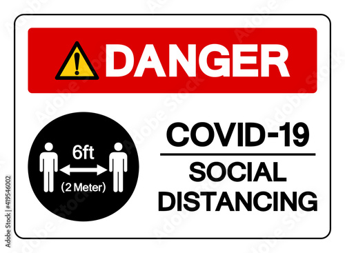 Danger Covid-19 Social Distancing 6ft Symbol, Vector  Illustration, Isolated On White Background Label. EPS10