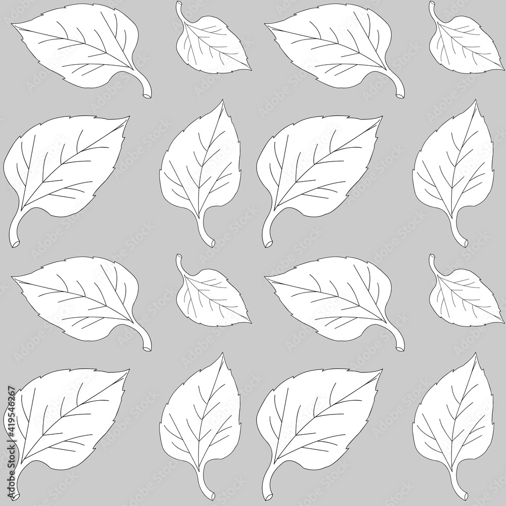 Design with plant elements and geometric shapes close-up on a gray background. An abstraction. Seamless background for printing on fabric or paper.