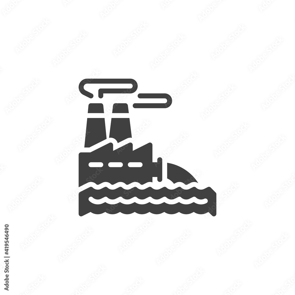 Factory water pollution vector icon. filled flat sign for mobile concept and web design. Industrial waste ocean pollution glyph icon. Symbol, logo illustration. Vector graphics Factory water pollution vector icon. filled flat sign for mobile concept and web design. Industrial waste ocean pollution glyph icon. Symbol, logo illustration. Vector graphics