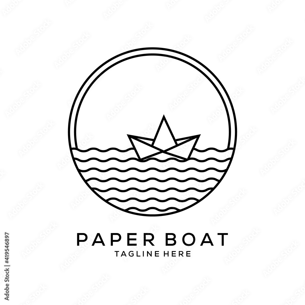 paper boat line art minimalist logo vector symbol illustration design