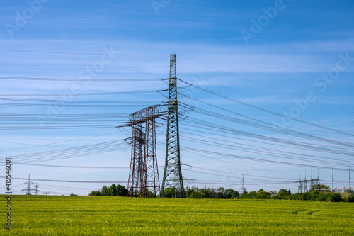 Power lines and electricity pylons seen in Germany