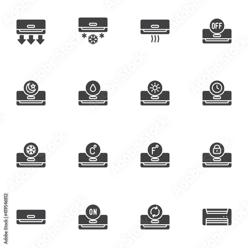 Air conditioning system vector icons set, modern solid symbol collection, filled style pictogram pack. Signs, logo illustration. Set includes icons as air conditioner, temperature control, heating