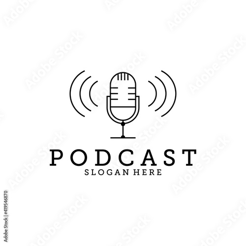 podcast symbol Microphone line art vector logo illustration design