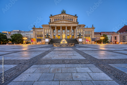 The beautiful Gendarmenmarkt in Berlin at dawn with no people