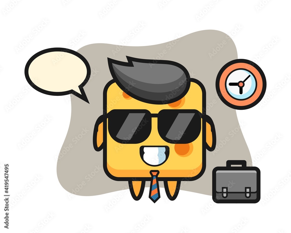 Cartoon mascot of cheese as a businessman