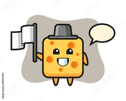Cartoon character of cheese holding a flag
