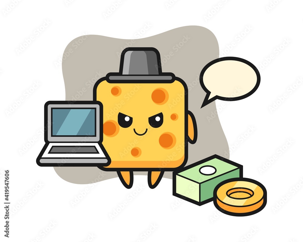 Mascot illustration of cheese as a hacker
