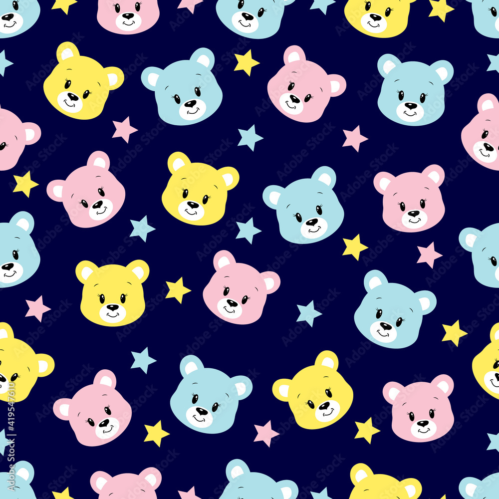 Obraz premium Cute cartoon bear. Vector illustration. Seamless pattern. 