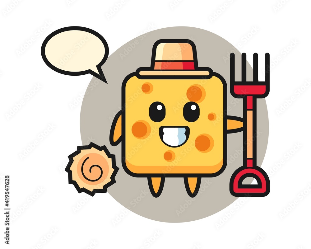 Mascot character of cheese as a farmer Mascot character of cheese as a farmer
