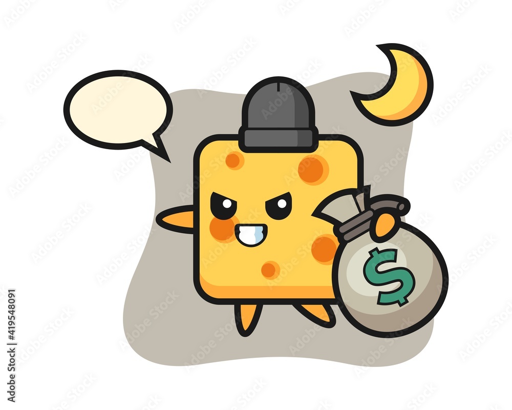 Illustration of cheese cartoon is stolen the money Illustration of cheese cartoon is stolen the money