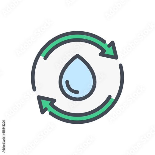 Refill water color line icon. Filtration and water recirculation vector outline colorful sign.