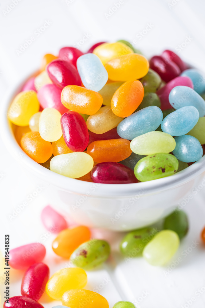 Sweet colorful jelly beans in bowl. Sweet colorful jelly beans in bowl.