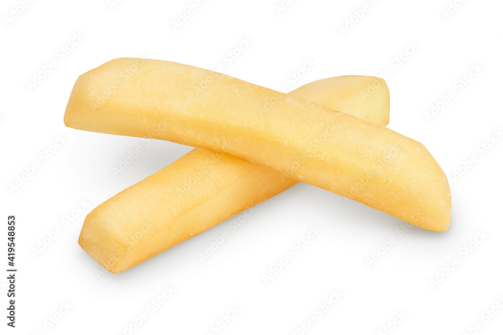 French fries or fried potatoes isolated on white background with clipping path and full depth of field French fries or fried potatoes isolated on white background with clipping path and full depth of field