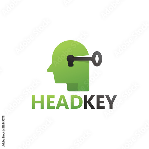 Open head mind key logo template design